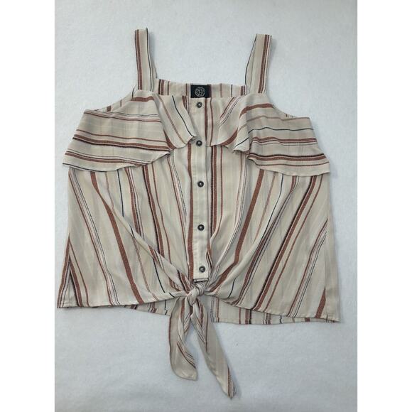 Bobeau Tank Blouse, Beige Striped, Tie Waist,‎ Women's Size Medium (h) - Picture 1 of 7